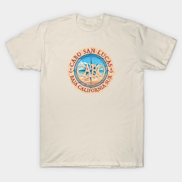 Cabo San Lucas, Baja California Sur, Mexico, Beach and Wind Rose T-Shirt by jcombs